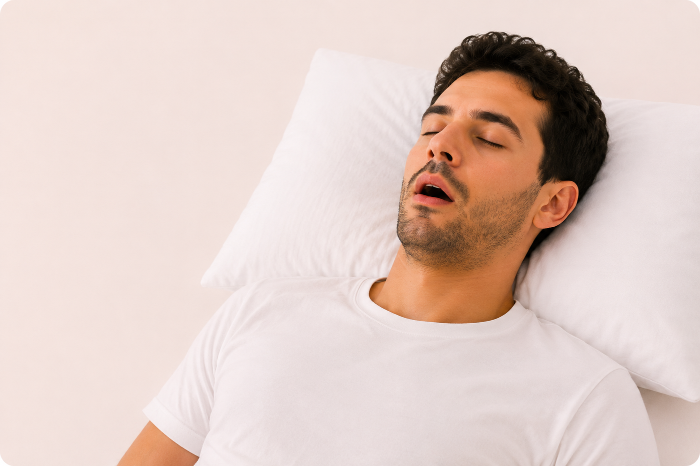 Homme dormant la bouche ouverte pendant son sommeil sur un lit