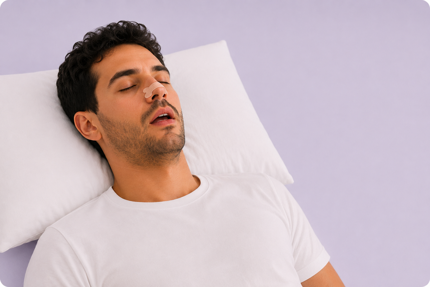 Homme dormant avec une bandelette nasale pendant son sommeil