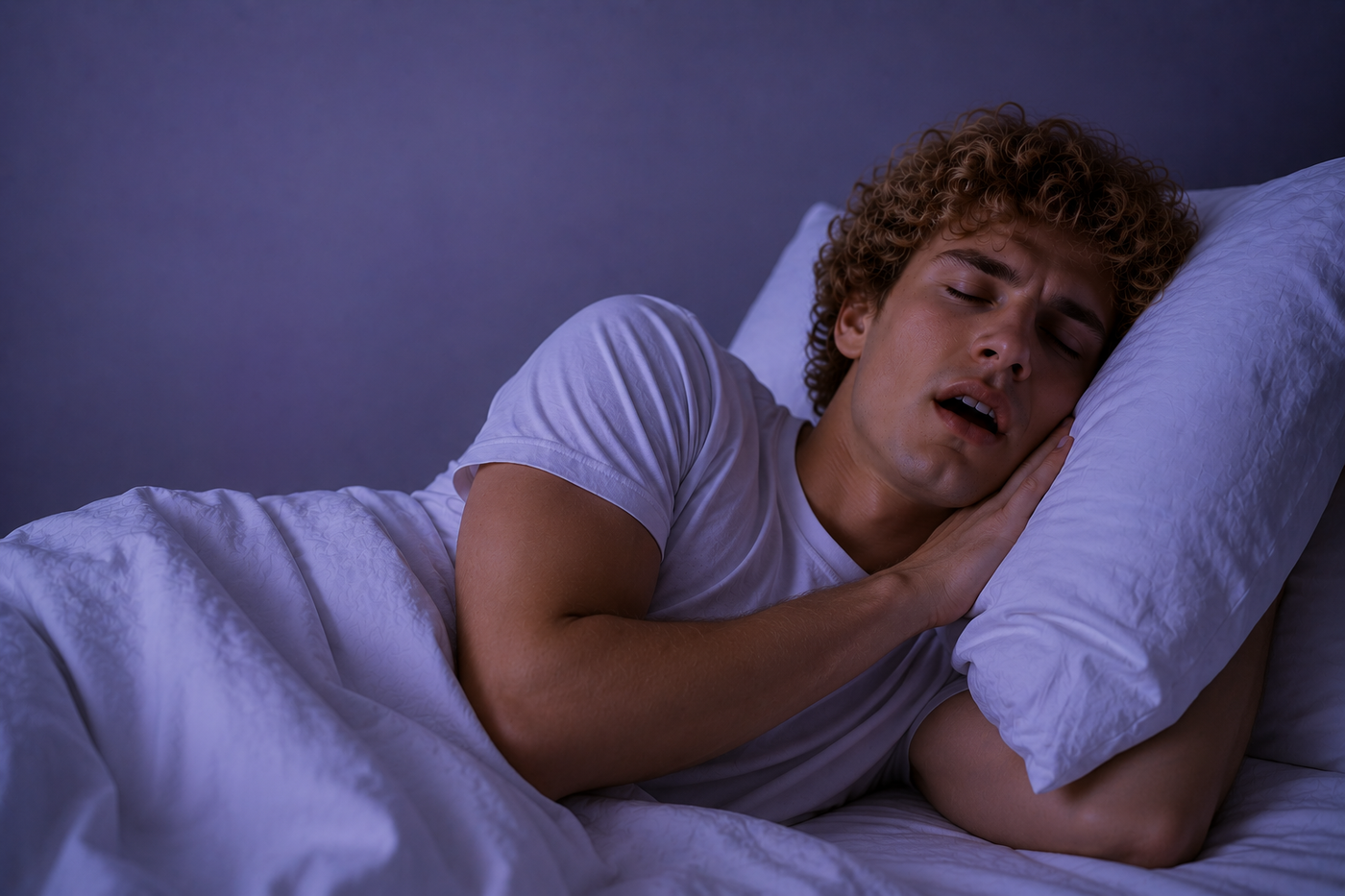 Homme dormant la bouche ouverte pendant son sommeil sur un lit