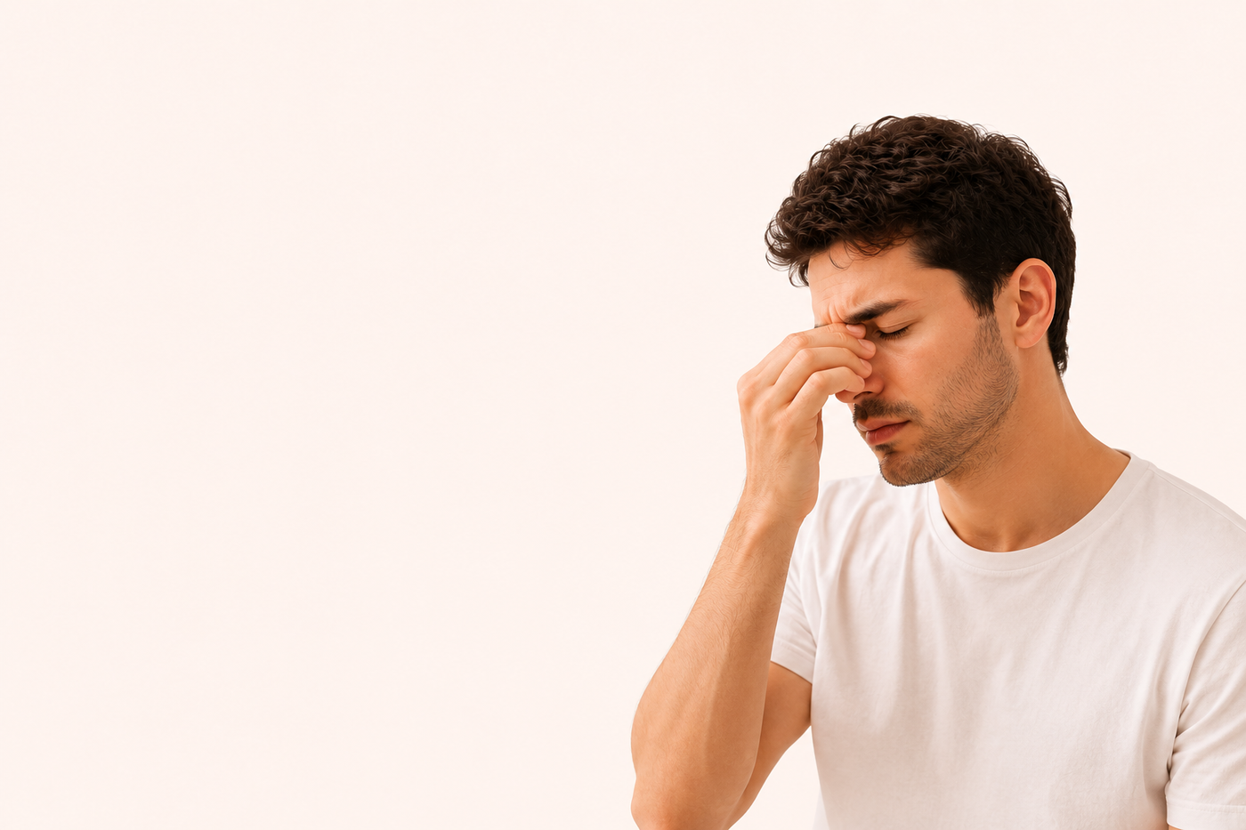 Homme se protégeant les yeux de la lumière avant de dormir