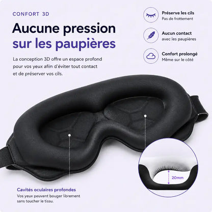 Masque de sommeil 3D avec cavités oculaires profondes de 20 mm réduisant la pression sur les paupières et préservant les cils