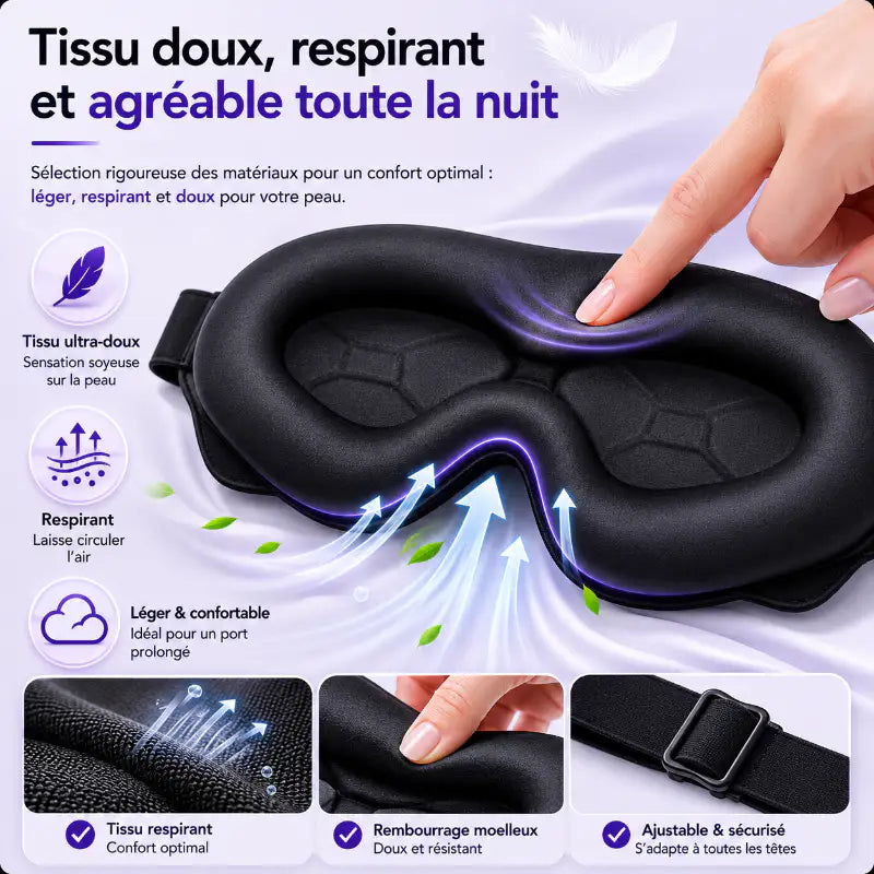 Masque de sommeil 3D ergonomique noir  capacité de respiration 