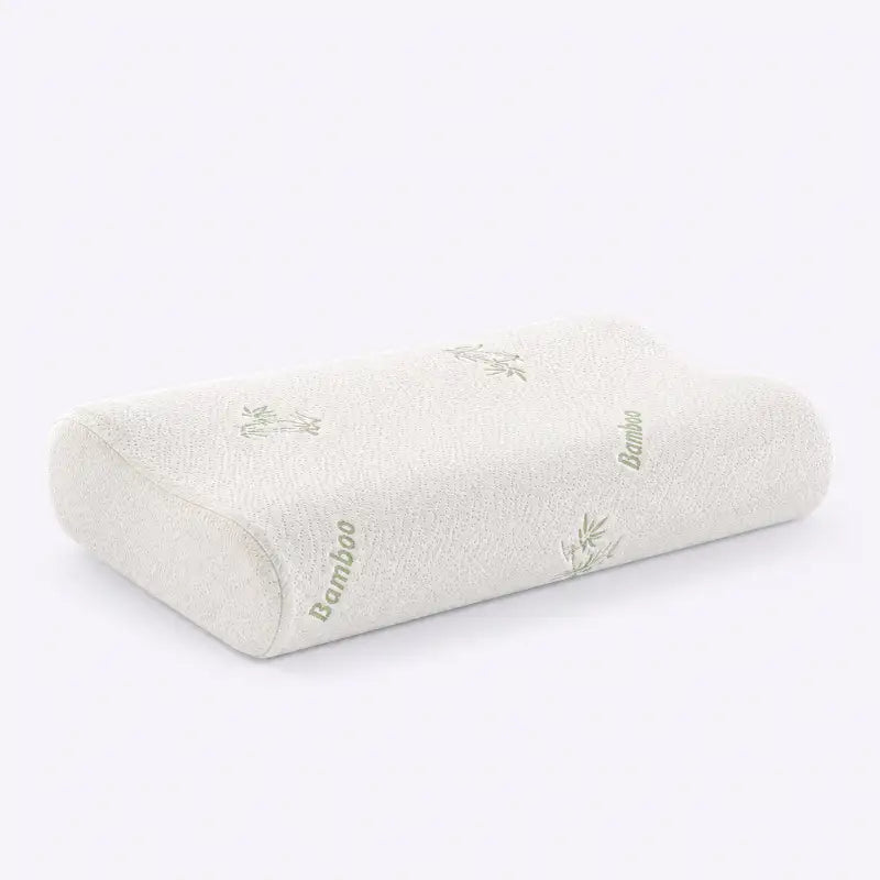 Oreiller ergonomique en mousse à mémoire de forme avec housse en fibre de bambou, conçu pour soutenir la tête, la nuque et les cervicales pendant le sommeil