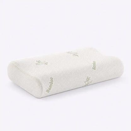 Oreiller ergonomique en mousse à mémoire de forme avec housse en fibre de bambou, conçu pour soutenir la tête, la nuque et les cervicales pendant le sommeil