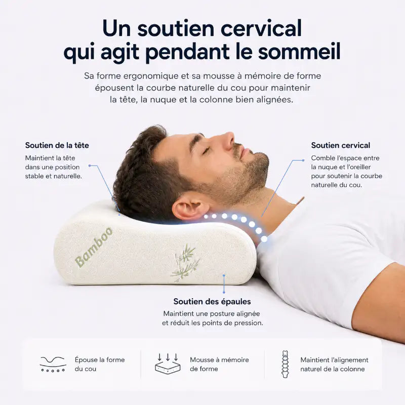 Oreiller Ergonomique Morphée™ - Mémoire de Forme en Fibre de Bambou