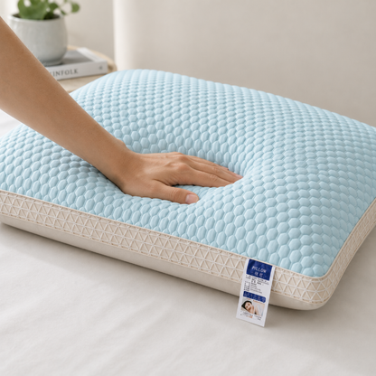 Gros plan sur la surface texturée du coussin rafraîchissant favorisant la circulation de l'air et une sensation de fraîcheur au contact.